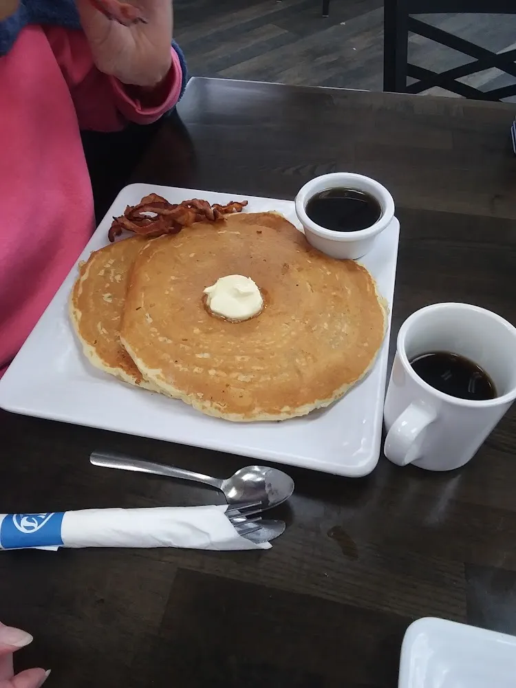 Apple Pancakes with Bacon and Coffee